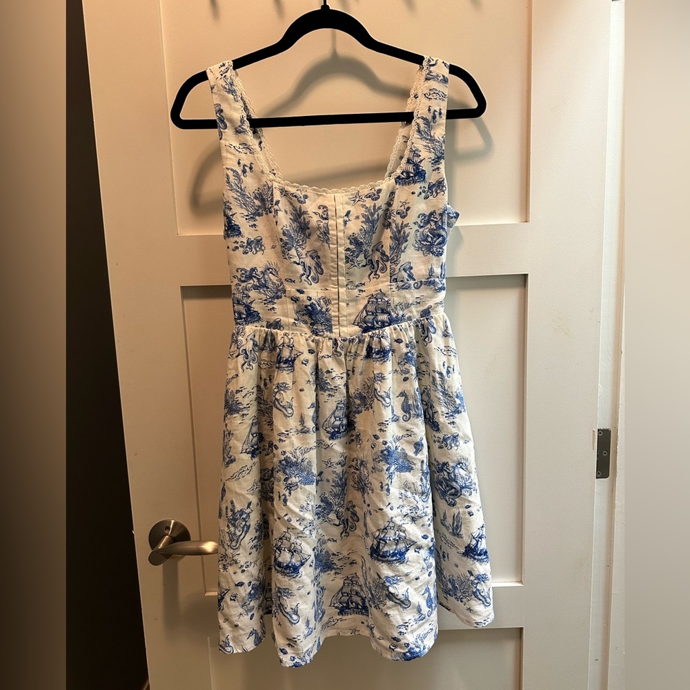 7 For All Mankind Blue and White fit and flare dress
